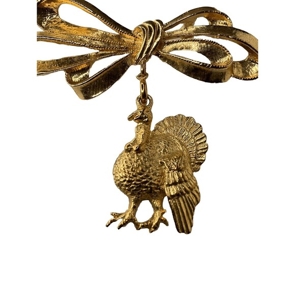 Phister Ent 96s Signed Bow Pin Turkey Charms Thanksgiving Brooch Unisex Adult 3" - Picture 8 of 11